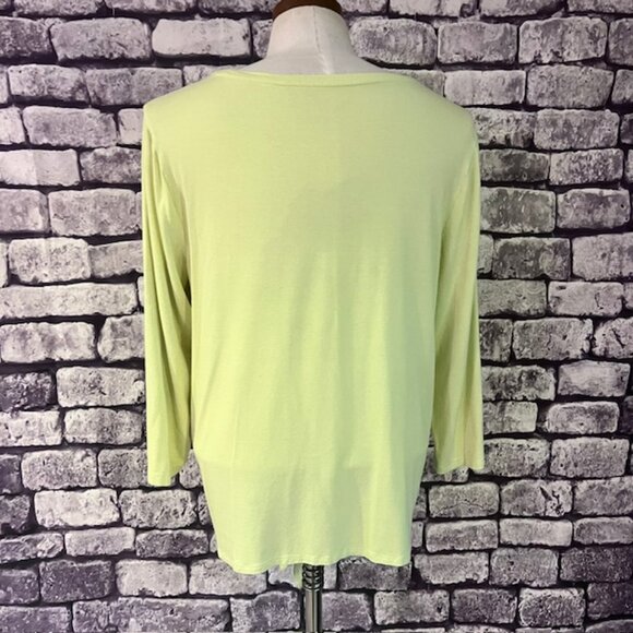 Chico's Yellowish Green 3/4 Sleeve Tee W/ Tie Front Size L - Picture 5 of 7
